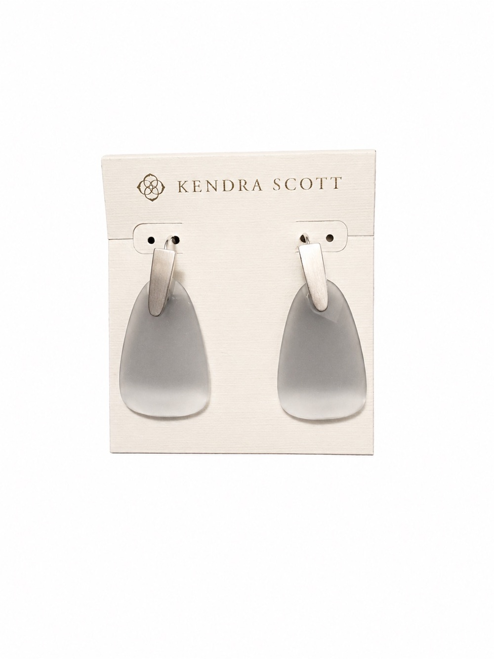 Kendra Scott Silver Hook Earrings With Gray Stones.